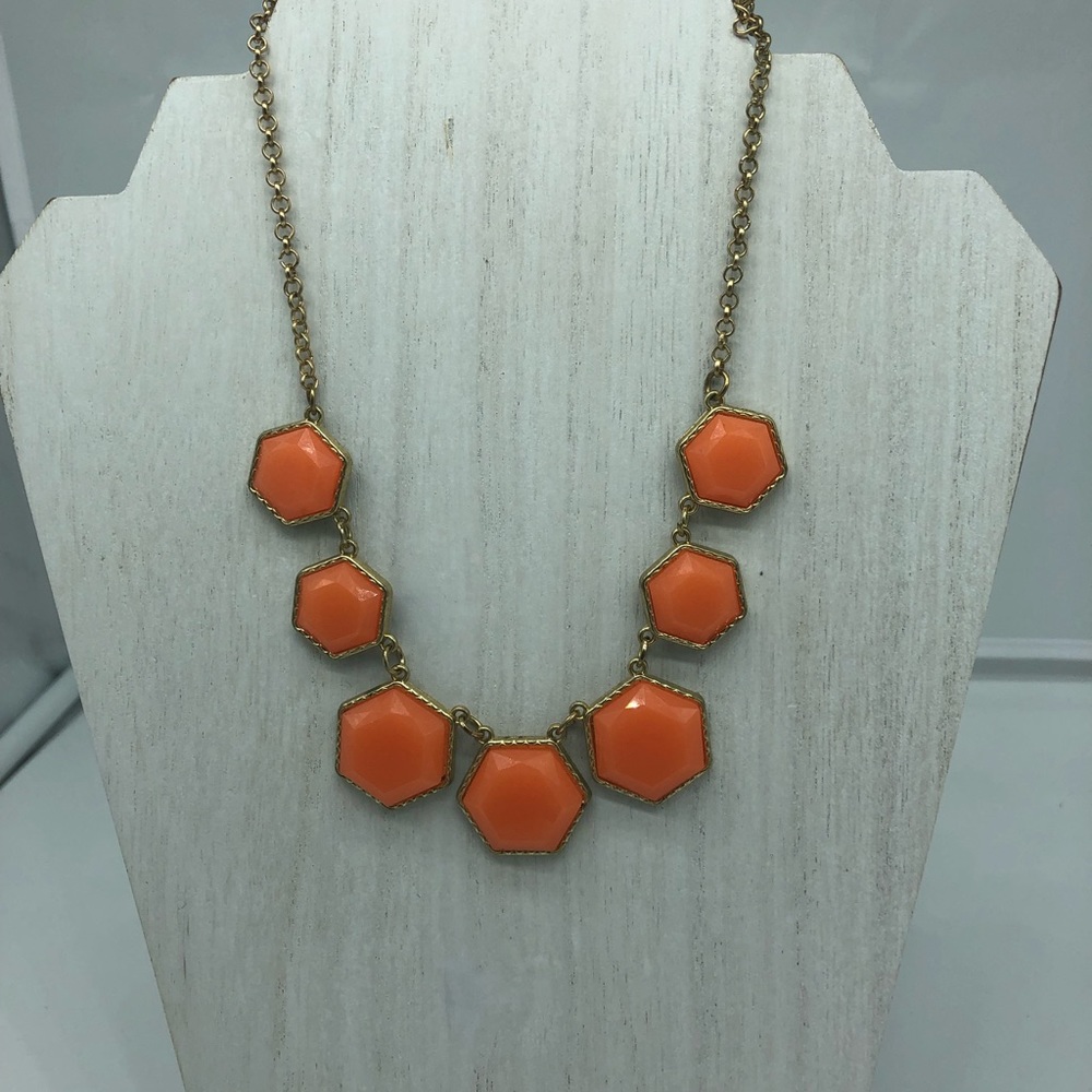 Gold tone , Orange bib  choker necklace